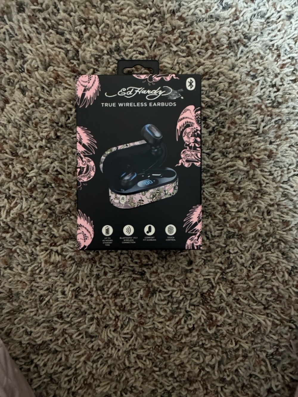 Ed Hardy Pink and Black Wireless Earbuds